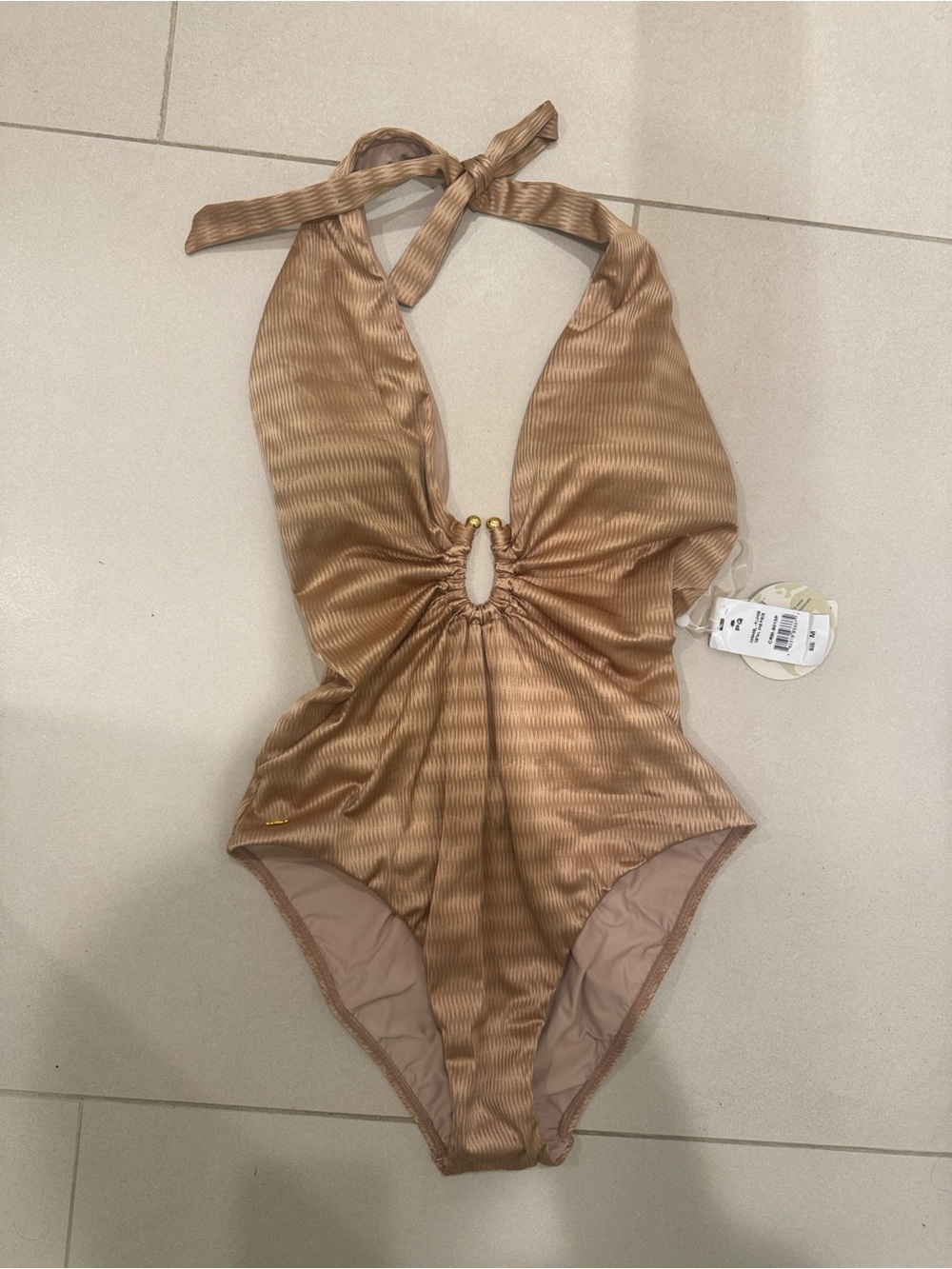 Pilyq Metallic Bronze Halter One-Piece Swimsuit - Picture 8 of 9